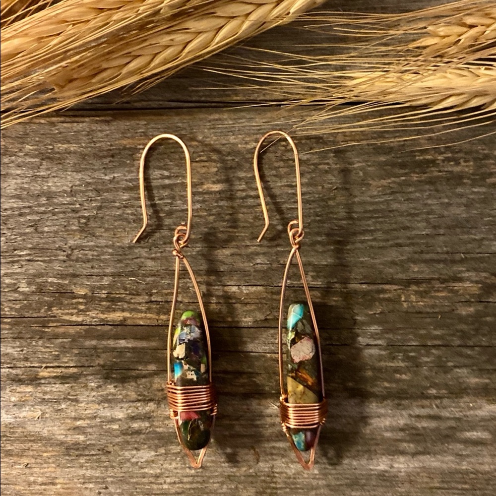 New Boho Style Jasper Copper Dangle Earrings